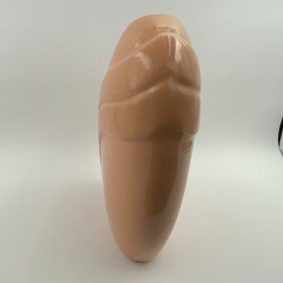 Harris Pottery Vintage Peach Oval Draped Pleated Art Deco Style Ceramic Vase 9" - Picture 4 of 8
